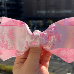 韓国刺繍桜リボン真珠バレッタ 5枚目の画像