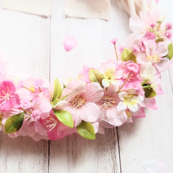 桜リース 春爛漫 桜とリボンのナチュラルリース(約25cm) 新生活インテリア 4枚目の画像