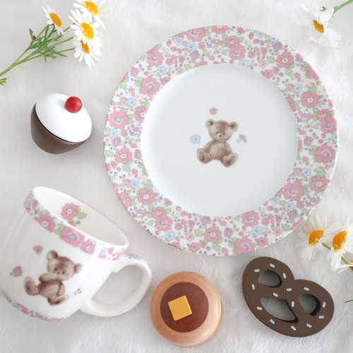 フローラルくまちゃんのプレート ポーセラーツ 食器 花柄 中皿