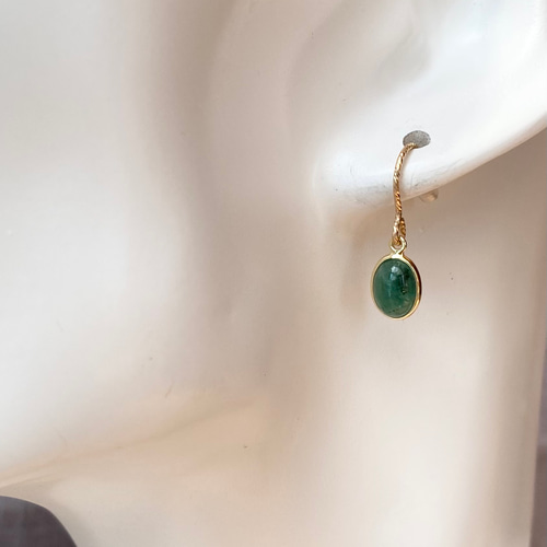 送料無料】14kgf 天然石 エメラルド&14kgf カボションベゼル ピアス  