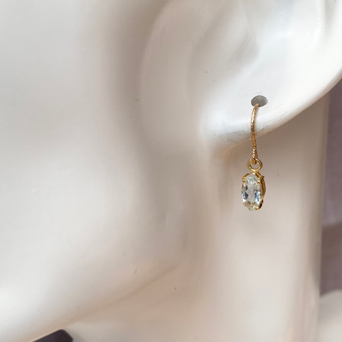 送料無料】14kgf 天然石 アクアマリン AAA マーキスファセット ピアス