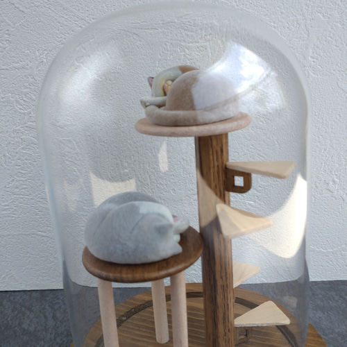 キャットタワー型ディスプレイスタンド【ガラスドーム】 その他置物