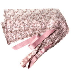 再販】帯枕も使える帯揚げ付き三重紐 チュールレースが美しい 灰ピンク