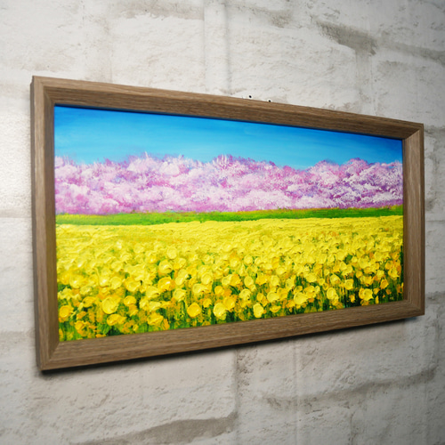 油絵 油彩 油彩画 絵 絵画 【菜の花と大桜】 油絵 油彩 油彩画 絵 絵画