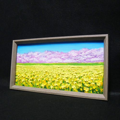 油絵 油彩 油彩画 絵 絵画 長方形ミニ絵画【菜の花と桜】 絵画 HR