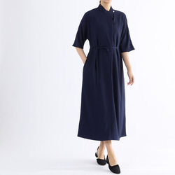martinique マルティニーク　ロングワンピース　紺　パールボタン コットンボイルロングワンピース｜martinique（マルティニーク