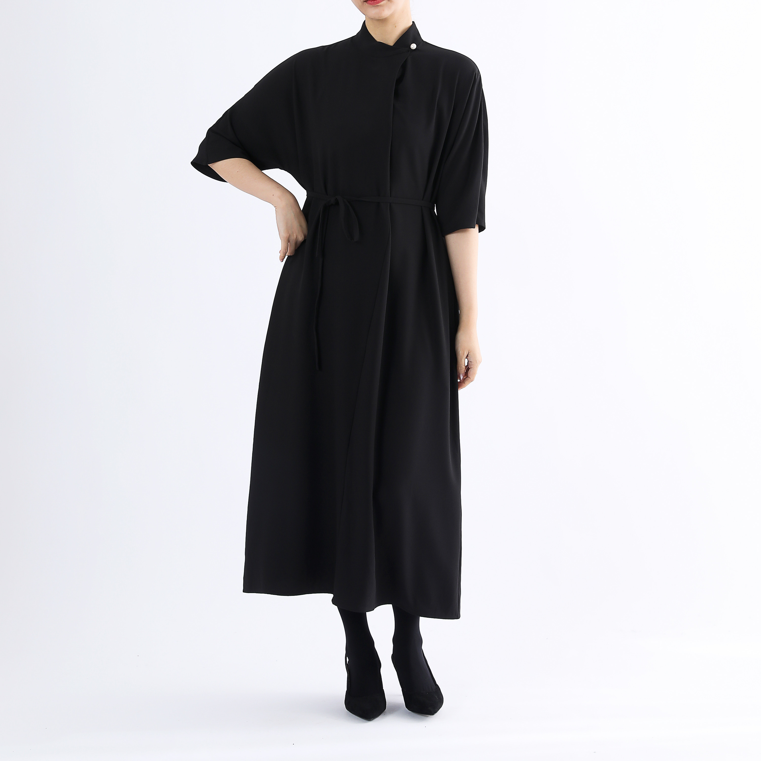 フォーマル　淡水パールボタン　ロングワンピース・ブラック・サイズオーダーok