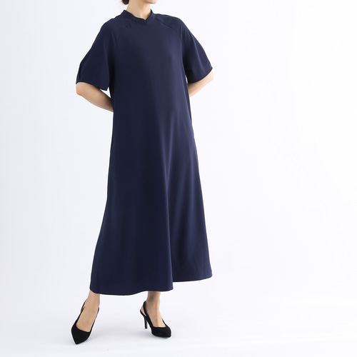 martinique マルティニーク　ロングワンピース　紺　パールボタン コットンボイルロングワンピース｜martinique（マルティニーク