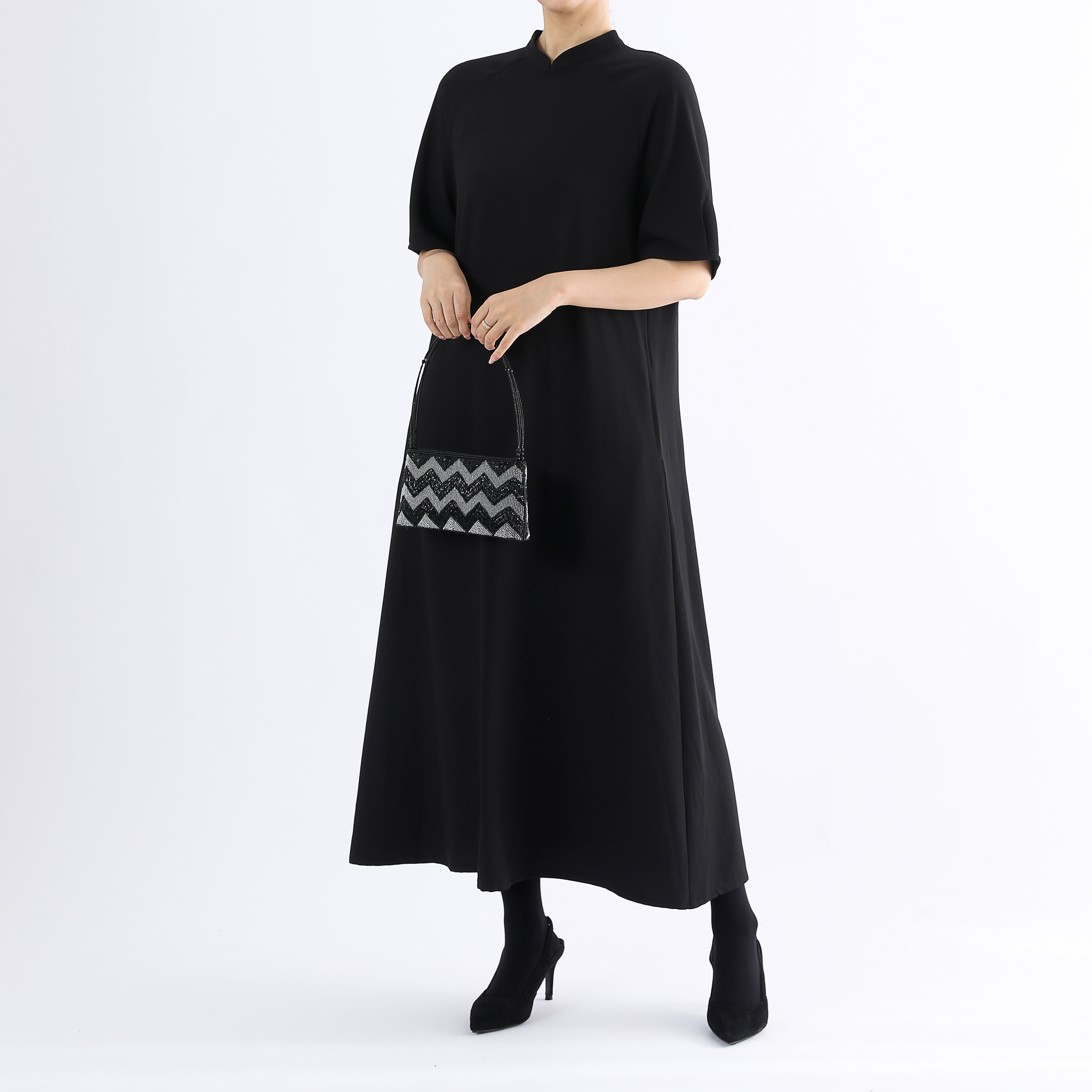 フォーマル　淡水パールボタン　ロングワンピース・ブラック・サイズオーダーok