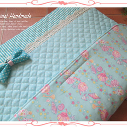 ◆シェルパール＊ボーダー＊貝殻＊pastel mint blue◆防災頭巾カバー＊背もたれ 2枚目の画像