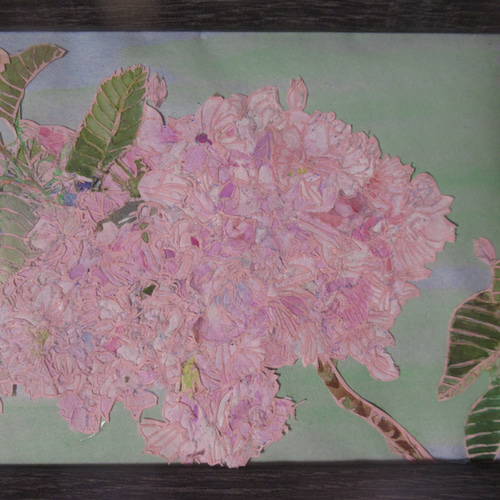 絵画 春 桜 切り絵 京都 八重桜 花の絵 sakura 美術品 原画 立体 ぼんぼり桜 (八重桜） 春 ピンク 桜 和紙 切絵 切り絵 hakumiru 通販