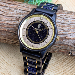 【木製腕時計】EINBAND Anmut ブルーサンドストーン × エボニーウッド 木の時計 ウッドウォッチ【40mm】 5枚目の画像