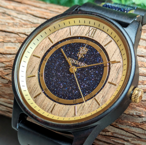 【木製腕時計】EINBAND Anmut ブルーサンドストーン × エボニーウッド 木の時計 ウッドウォッチ【40mm】 1枚目の画像