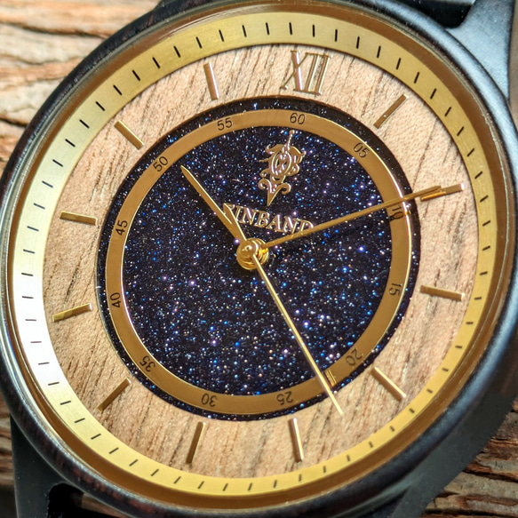 【木製腕時計】EINBAND Anmut ブルーサンドストーン × エボニーウッド 木の時計 ウッドウォッチ【40mm】 3枚目の画像