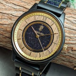 【木製腕時計】EINBAND Anmut ブルーサンドストーン × エボニーウッド 木の時計 ウッドウォッチ【40mm】 2枚目の画像