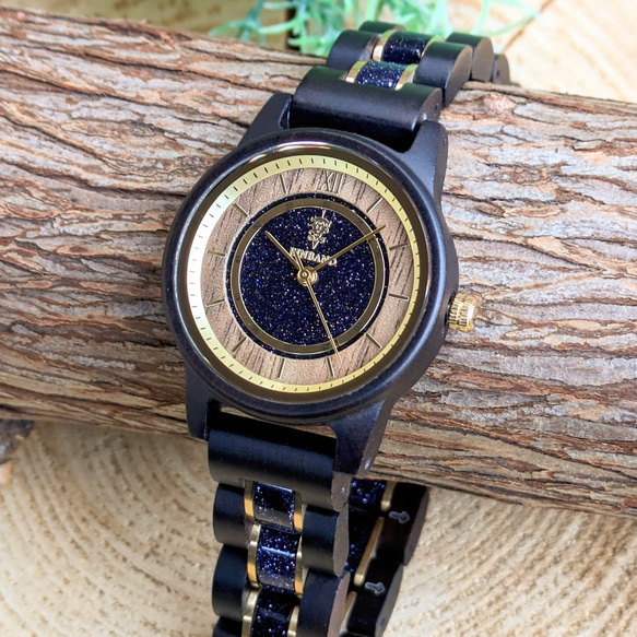 【木製腕時計】EINBAND Anmut ブルーサンドストーン × エボニーウッド 木の時計 ウッドウォッチ【32mm】 6枚目の画像