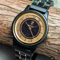 【木製腕時計】EINBAND Anmut ブルーサンドストーン × エボニーウッド 木の時計 ウッドウォッチ【32mm】 2枚目の画像