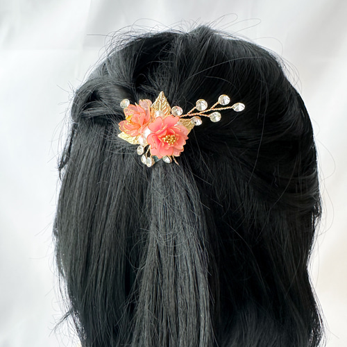 八重桜の髪飾り*簪*ヘッドドレス*ポニーフック*マニキュアフラワー