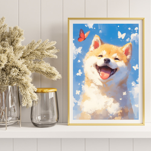 アクリル画　子犬　キャンバスアート　送料無料 蝶犬戯舞 - チワックス犬の子犬 No.5】春・蝶・子犬・アート