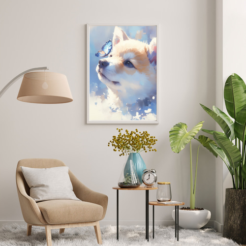 蝶犬戯舞 - 柴犬・豆柴の子犬 No.3】春・蝶・子犬・アートポスター・犬