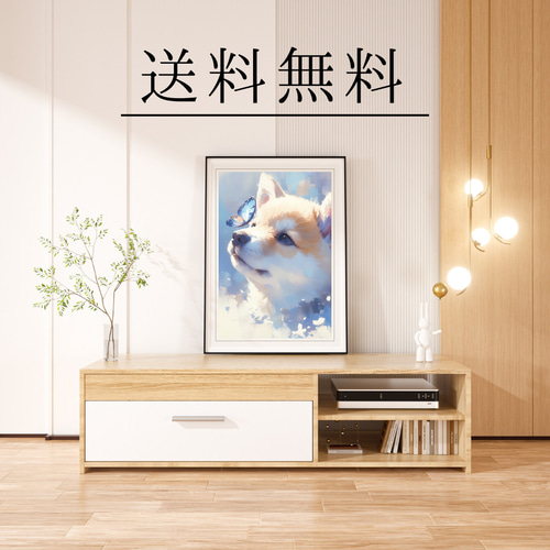 蝶犬戯舞 - 柴犬・豆柴の子犬 No.3】春・蝶・子犬・アートポスター・犬