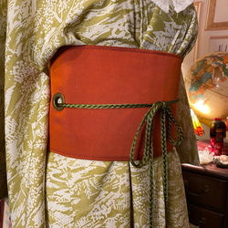 着物 洗え 化繊 ワンピース ドレス ハンドメイド リメイク 帯サッシュベルト  KW-323 8枚目の画像
