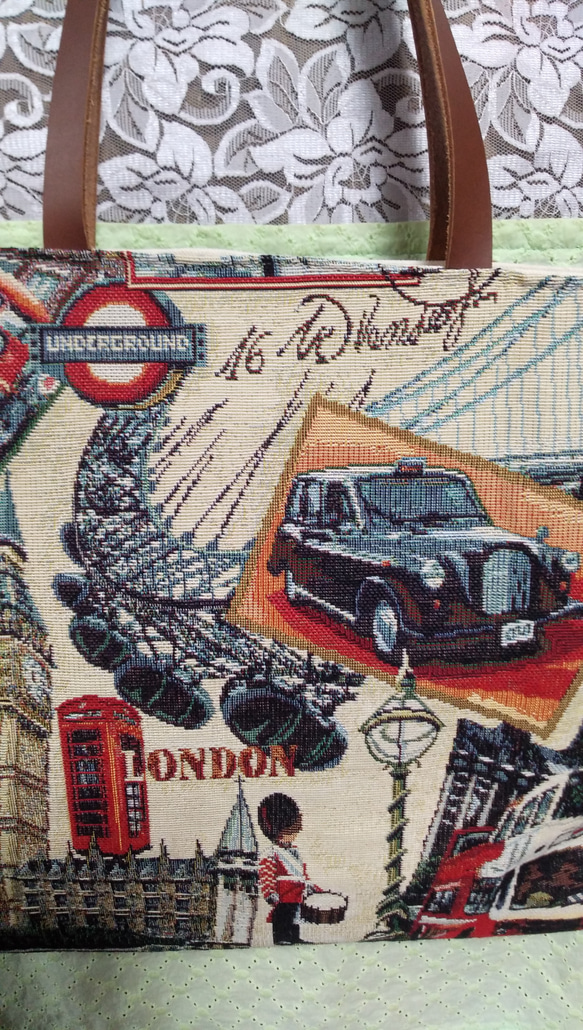ロンドン柄ゴブラン織トートバッグ 4枚目の画像