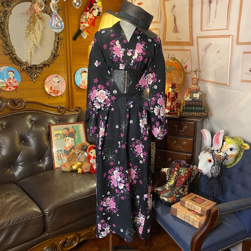 和洋折衷 古着 浴衣 和 ハンドメイド リメイク ワンピース