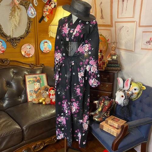 和洋折衷 古着 浴衣 和 ハンドメイド リメイク ワンピース