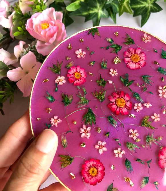 花のレジンプレート アクセサリートレイ 押し花 ディスプレイ トレー