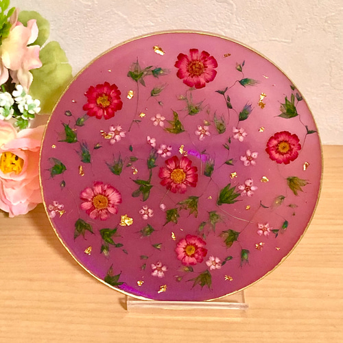 花のレジンプレート アクセサリートレイ 押し花 ディスプレイ トレー