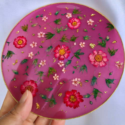 花のレジンプレート アクセサリートレイ 押し花 ディスプレイ トレー