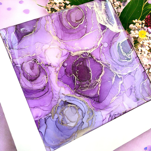 アルコールインクアート　アートパネル　インクアート　青　紫　インテリアアート アルコールインクアート アートパネル インクアート 青 紫 インテリア