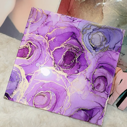 アルコールインクアート 紫薔薇 パネル 3枚目の画像