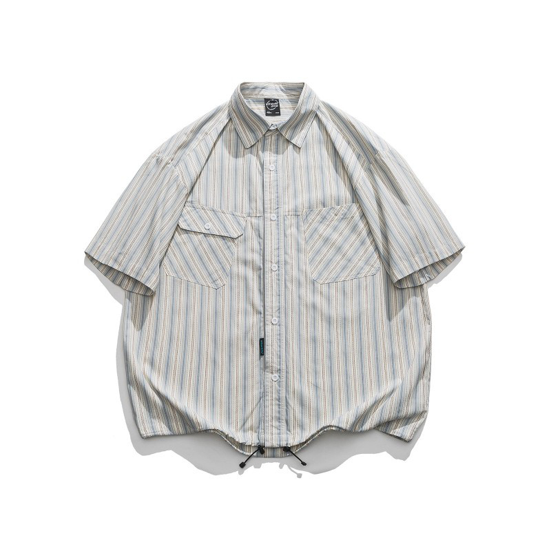 メンズ ストライプシャツ 半袖シャツ ゆったり M00341 オリエンタルジャガードストライプ半袖シャツ fabric made in