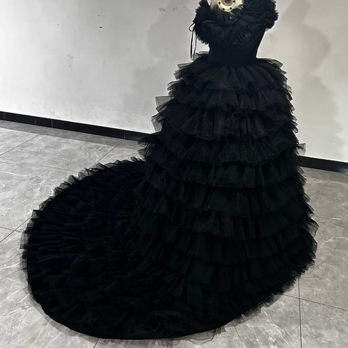 高品質！ブラック パーティードレス フレアスカート オフショルダー  