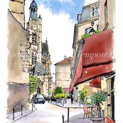 ポストカード ヨーロッパ風景画（組み合わせ自由4枚セット1.000円）No.261  パリ　教会の裏路地 1枚目の画像
