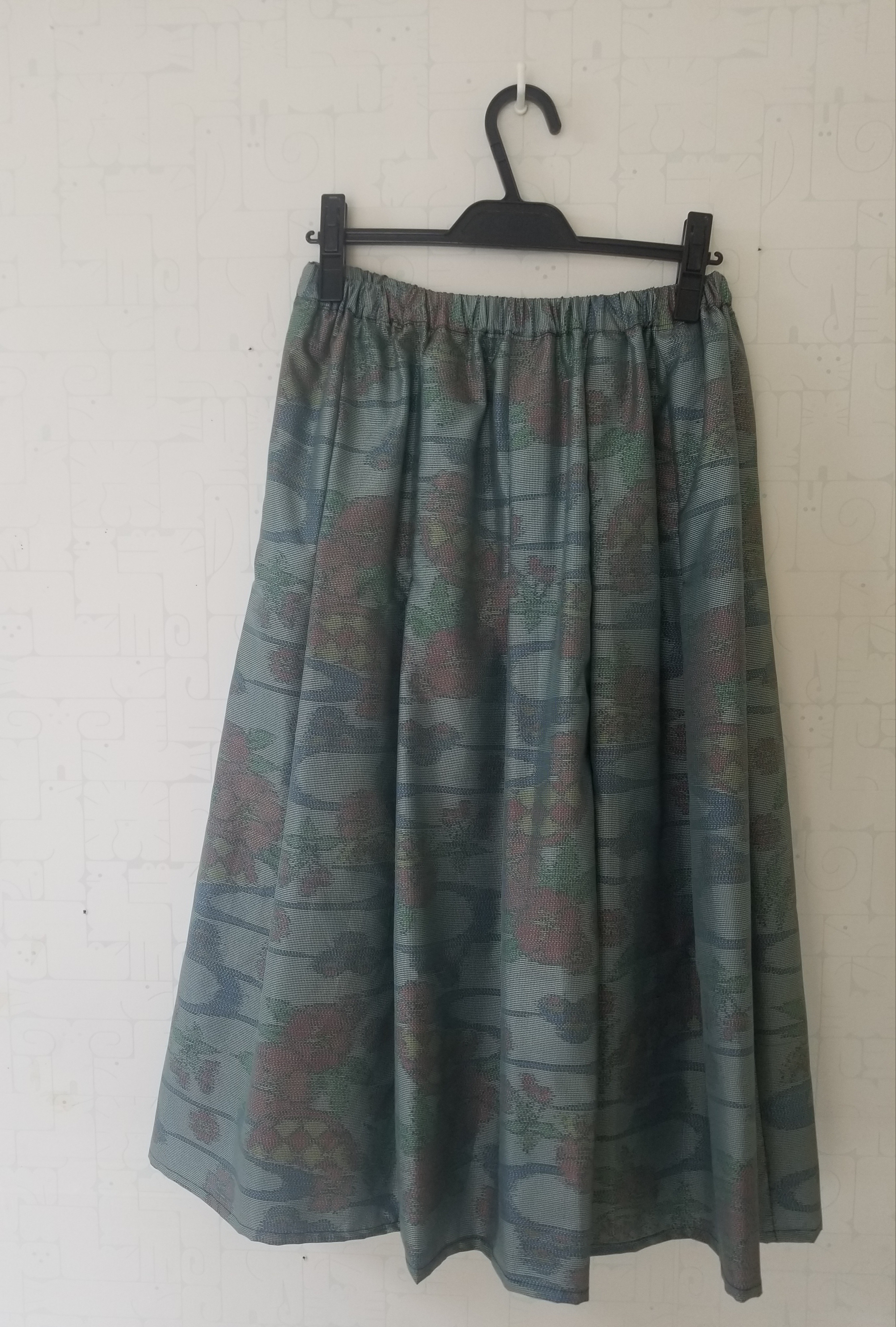 Sale 　 大島紬リメイク　裏地付きタックギャザースカート