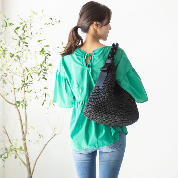 【まだまだ使える秋まで活躍】かごバッグ チクチクしない優しい肌触り 大人かわいい フリル ショルダーバッグ 人気 217 11枚目の画像