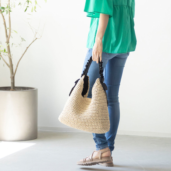 【まだまだ使える秋まで活躍】かごバッグ チクチクしない優しい肌触り 大人かわいい フリル ショルダーバッグ 人気 217 15枚目の画像