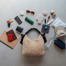 【まだまだ使える秋まで活躍】かごバッグ チクチクしない優しい肌触り 大人かわいい フリル ショルダーバッグ 人気 217 9枚目の画像