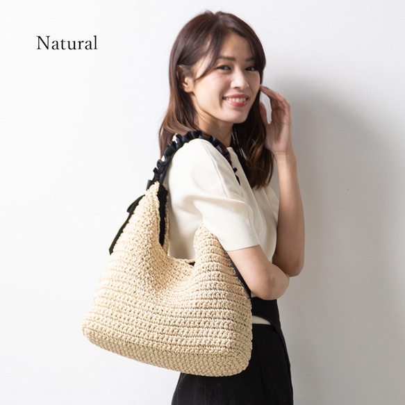 【まだまだ使える秋まで活躍】かごバッグ チクチクしない優しい肌触り 大人かわいい フリル ショルダーバッグ 人気 217 14枚目の画像