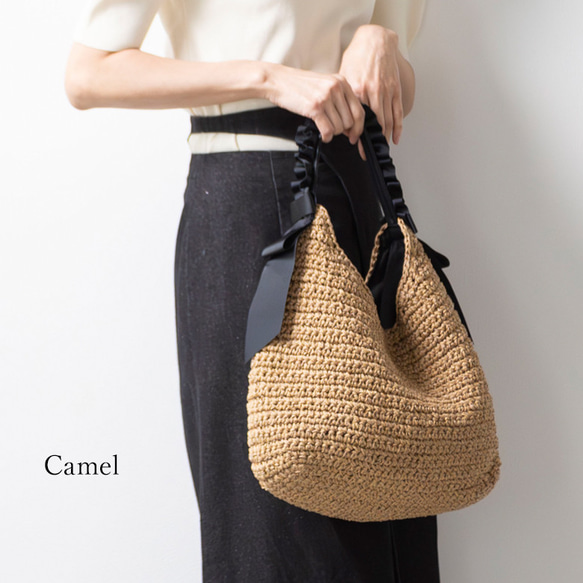 【まだまだ使える秋まで活躍】かごバッグ チクチクしない優しい肌触り 大人かわいい フリル ショルダーバッグ 人気 217 16枚目の画像