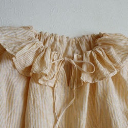 フリルカラー　ブラウス　イエローオレンジストライプ　フレンチリネン 3枚目の画像