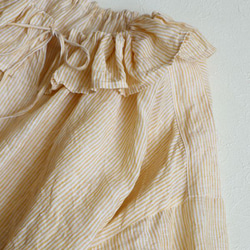 フリルカラー　ブラウス　イエローオレンジストライプ　フレンチリネン 4枚目の画像