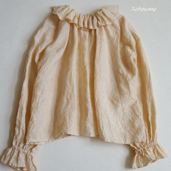 フリルカラー　ブラウス　イエローオレンジストライプ　フレンチリネン 2枚目の画像