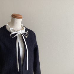 かすみ草刺繍　リネンブラウス　ドロストフリルカラー　オフホワイト（送料無料） 9枚目の画像