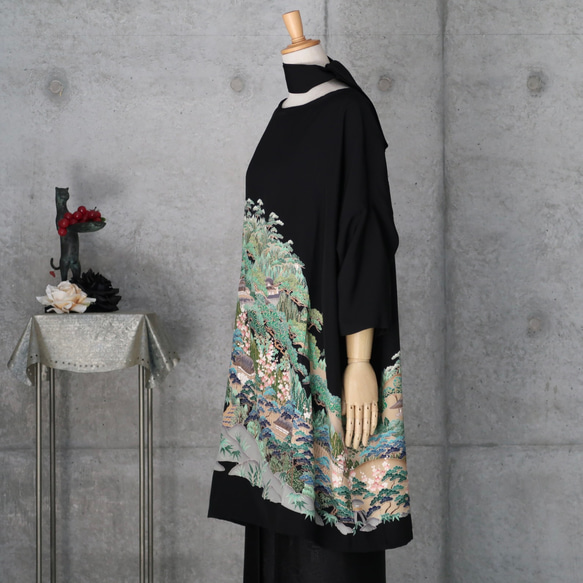 黒留チュニック/友禅　フリーサイズ　 　着物リメイク　 kimono 7枚目の画像