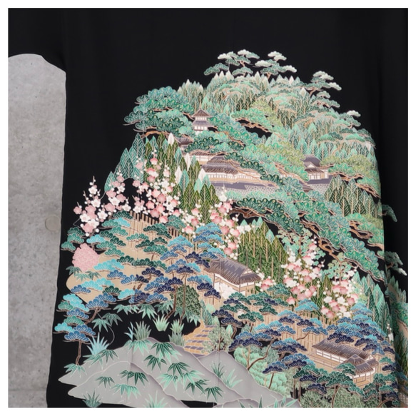 黒留チュニック/友禅　フリーサイズ　 　着物リメイク　 kimono 2枚目の画像