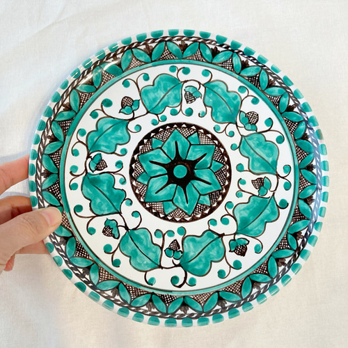 絵皿20cm GEO43 マヨリカ焼き イタリア陶器 幾何学模様 飾り皿